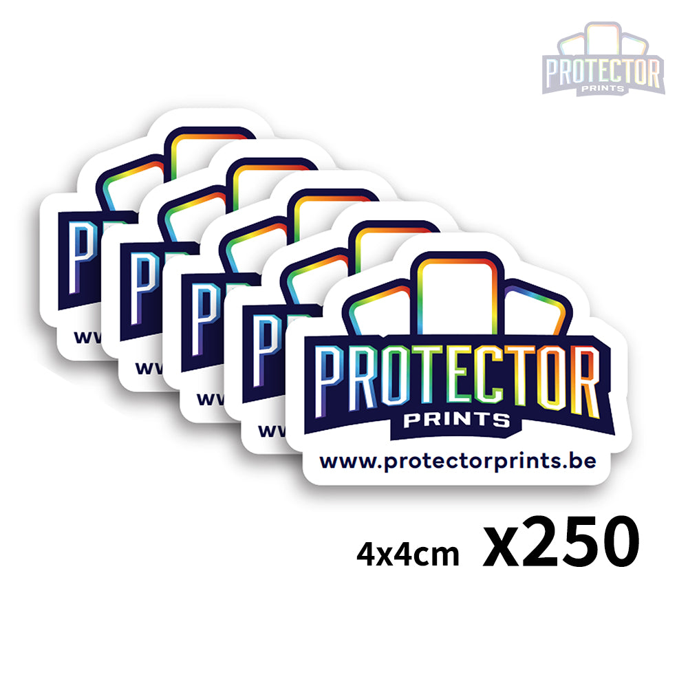 250 stickers (±4x4cm) met jouw LOGO - Contour
